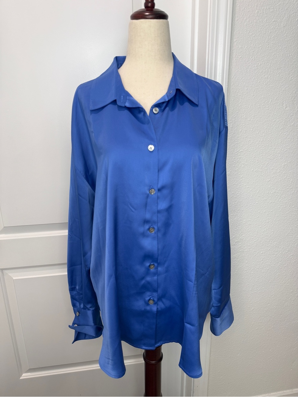 LOFT Royal Blue Polyester Button-Down Shirt